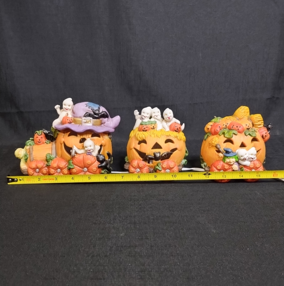 Vintage Ceramic Spooky Halloween Pumpkin Jack O Lantern Train String Lights - Picture 12 of 12